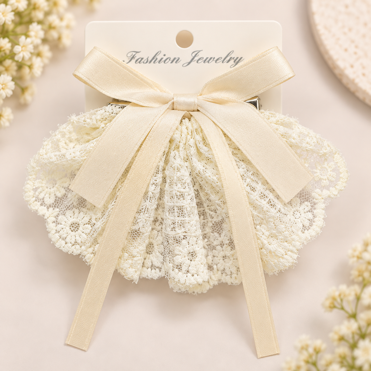 Lace Fan Ribbon Bow Clip