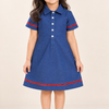 Cherry Trim Blue Shirt Dress