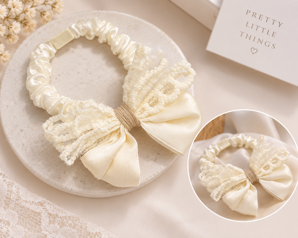 Lace Trim Bow Hair Tie
