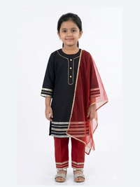 Little Royale Black & Maroon Kids' Salwar Suit Set