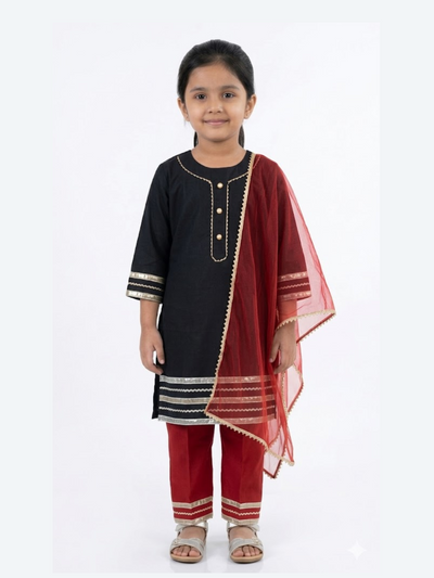 Little Royale Black & Maroon Kids' Salwar Suit Set