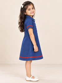 Cherry Trim Blue Shirt Dress