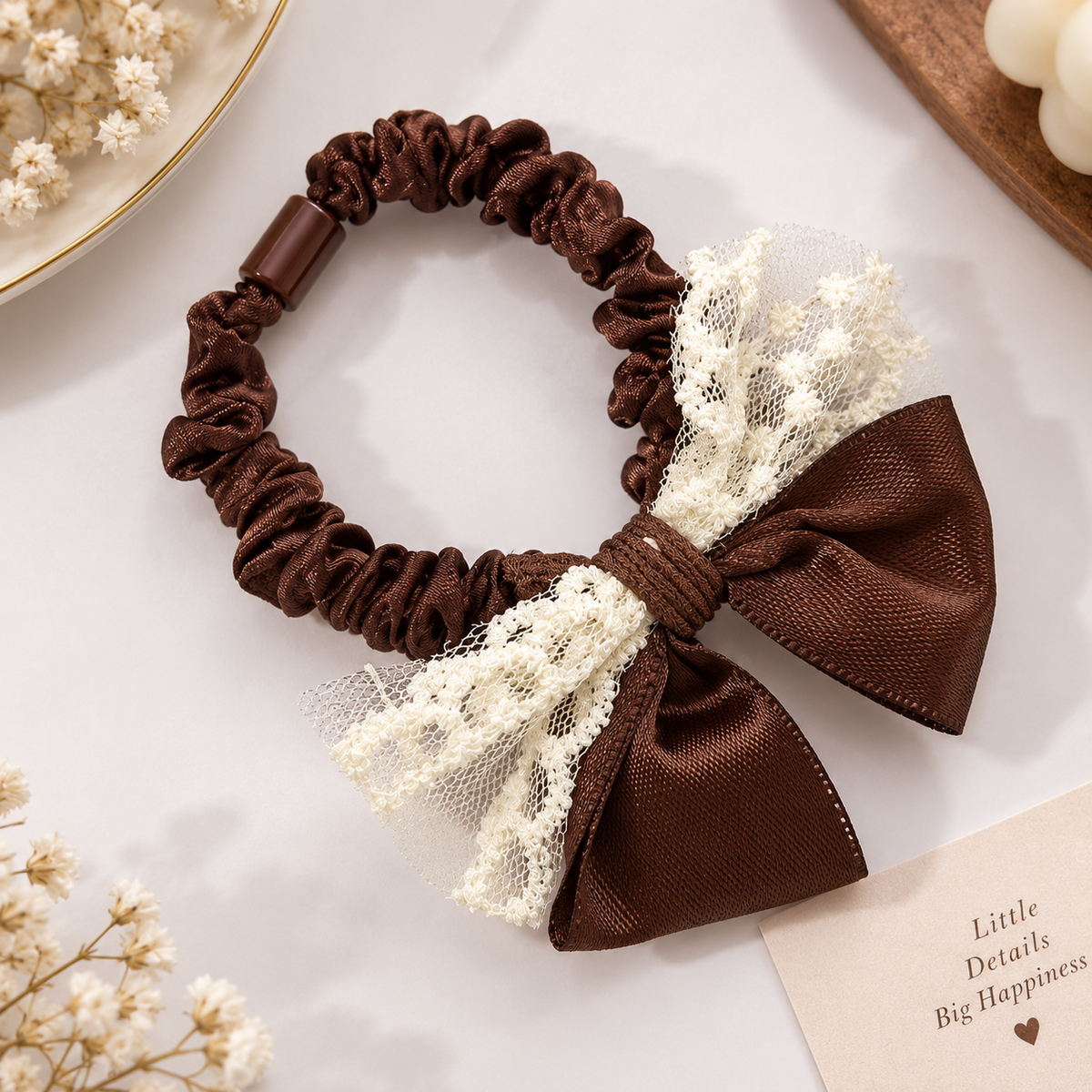 Lace Trim Bow Hair Tie