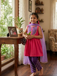 Berry Bloom Pink & Purple Kids' Frock Suit Set