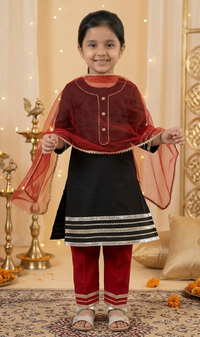 Little Royale Black & Maroon Kids' Salwar Suit Set