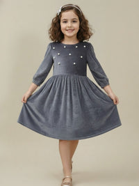 Pearl Embellished Velvet Party Dress