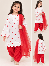 Little Hearts White & Red Patiala Suit Set