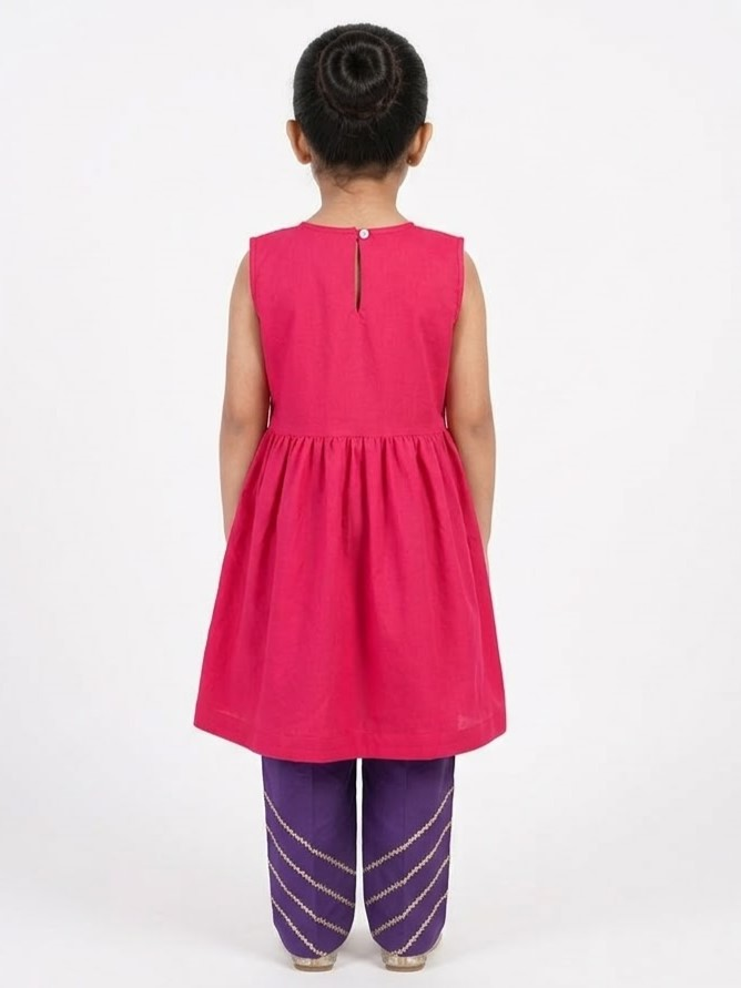 Berry Bloom Pink & Purple Kids' Frock Suit Set