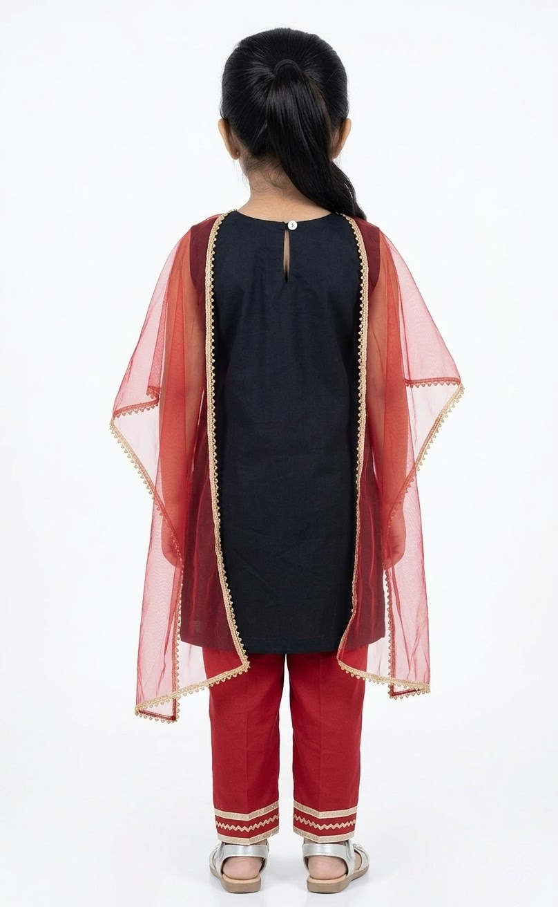 Little Royale Black & Maroon Kids' Salwar Suit Set