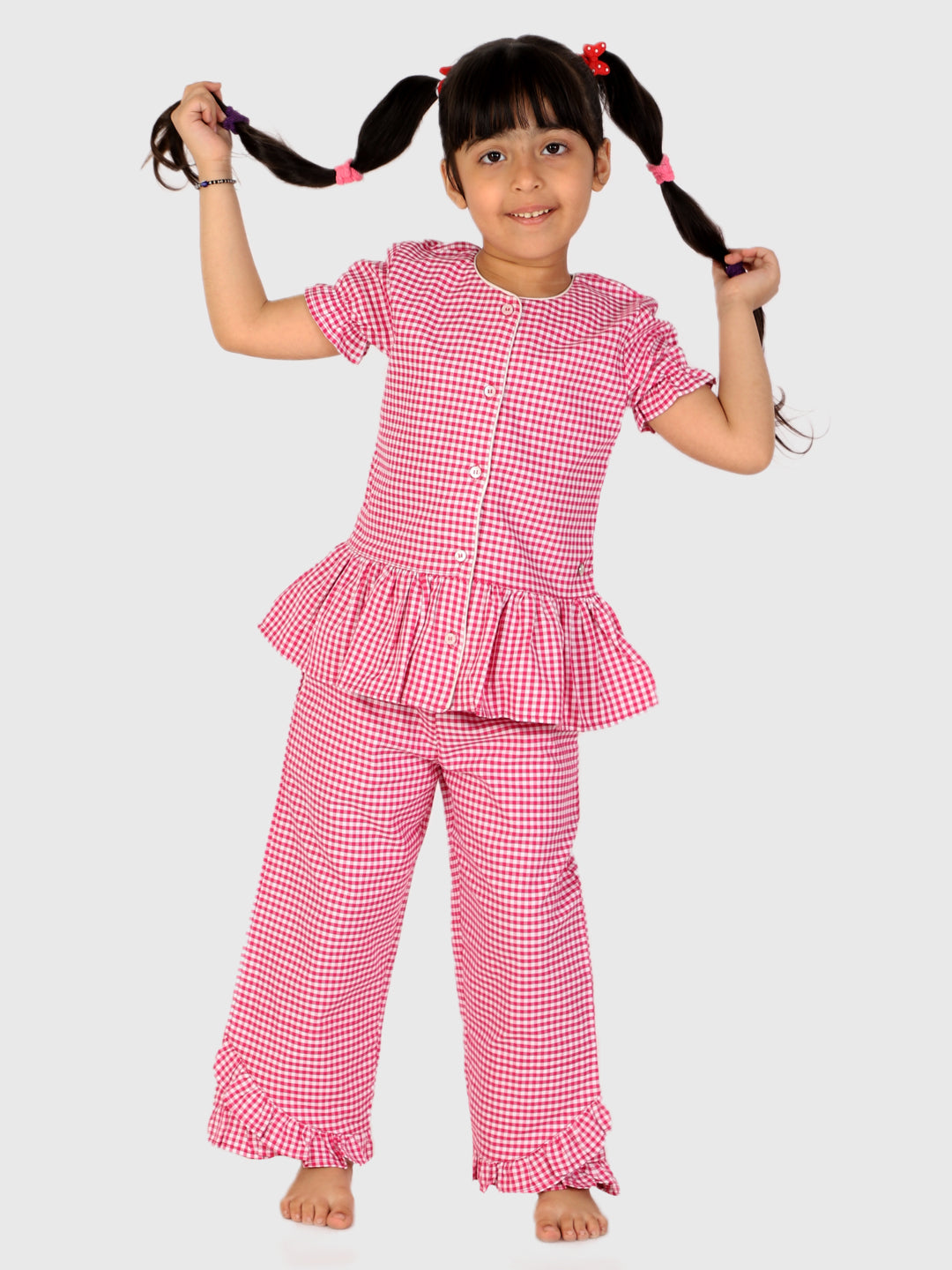 Pink Gingham Check Night Suit
