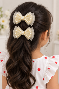 Pearl Outline Bow Hair Clips — Set of 2