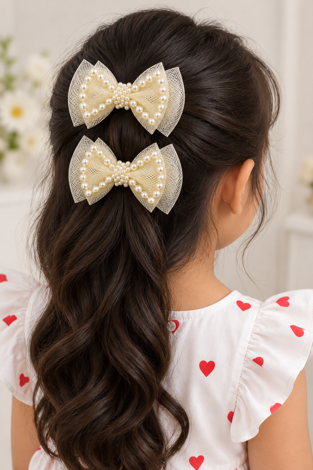 Pearl Outline Bow Hair Clips — Set of 2