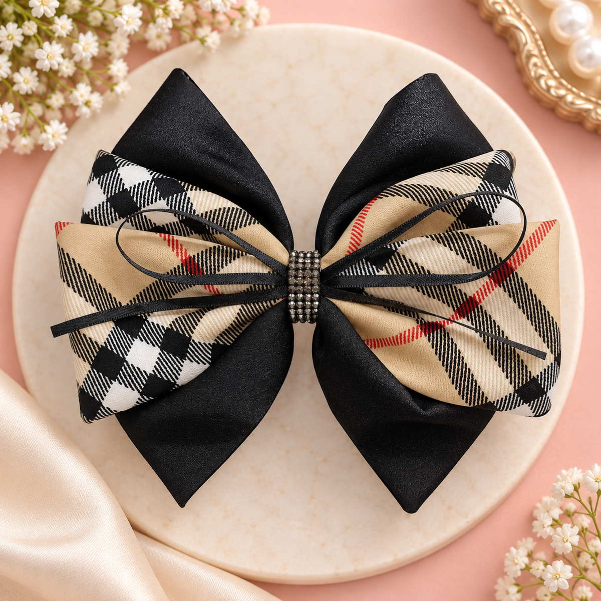 Classic Check Layered Bow Clip