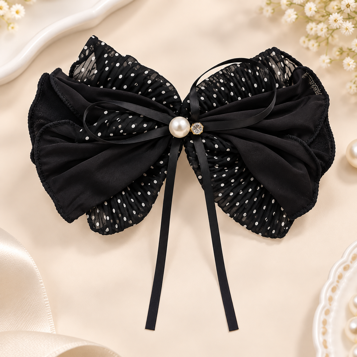 Layered Dotted Bow Hair Clip