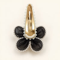 White Dahlia Black pearl petal flower snap clip