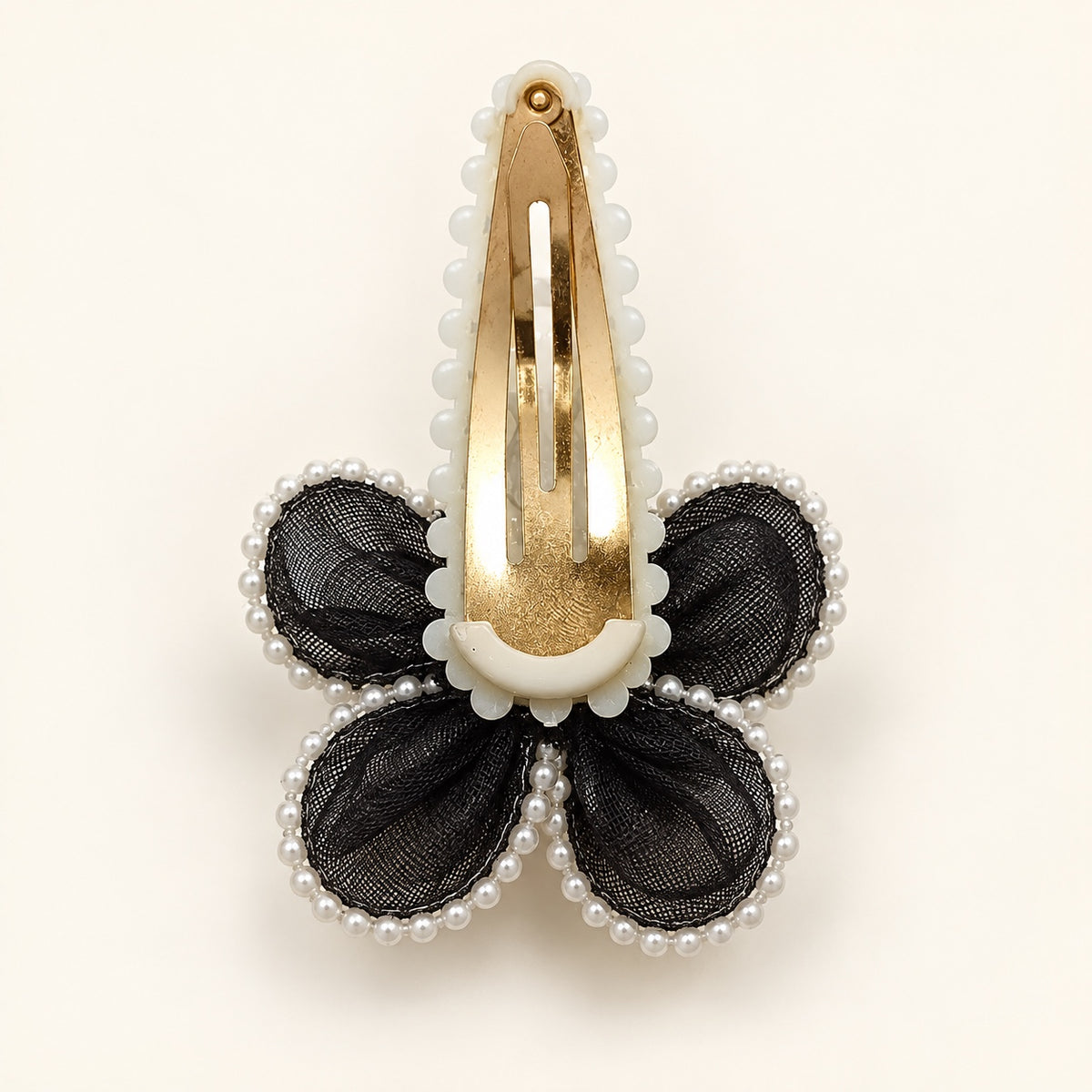 White Dahlia Black pearl petal flower snap clip