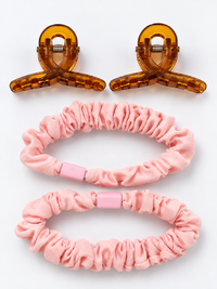Claw Clips and Ruched Hair Tie Set pink