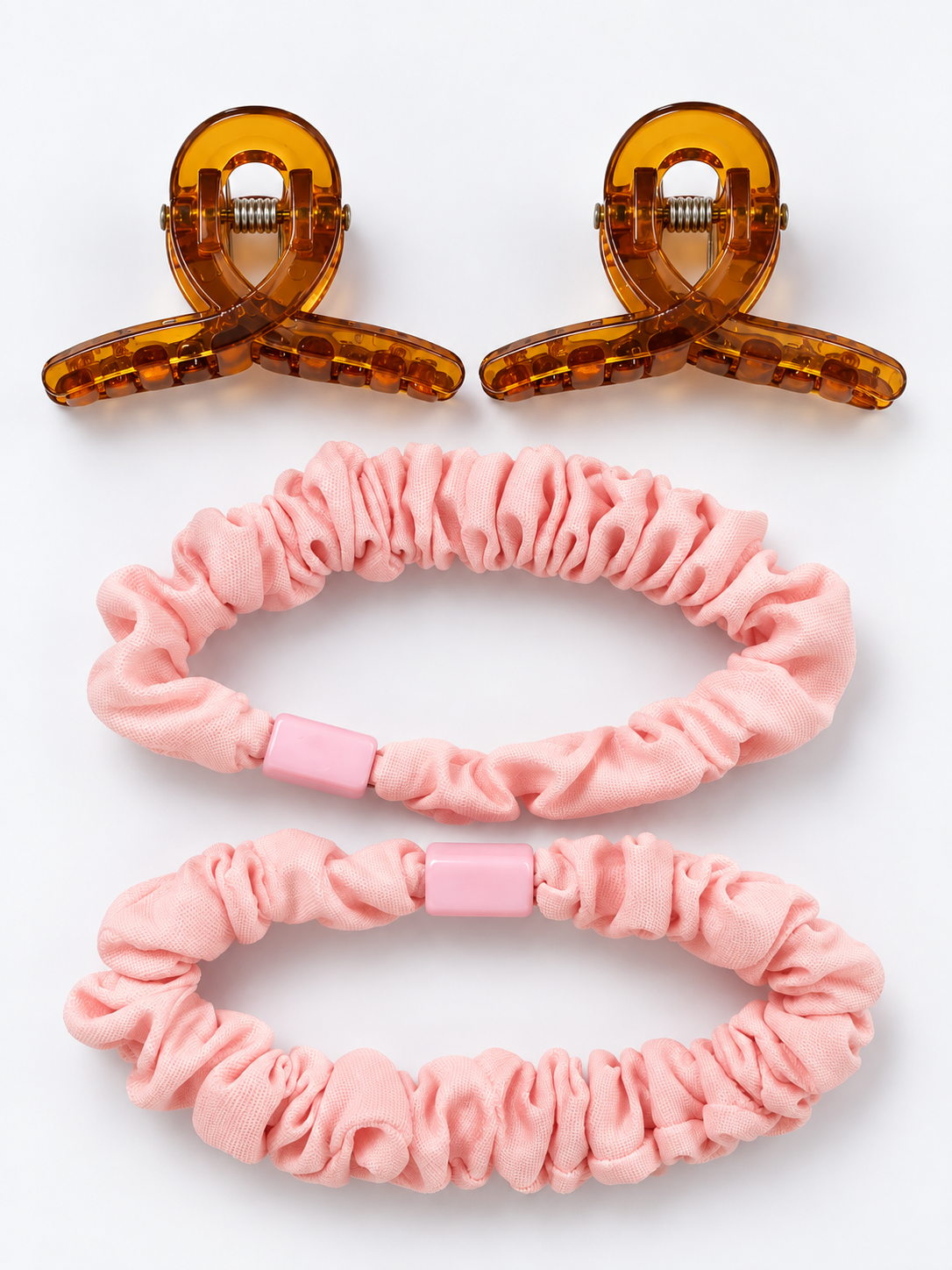 Claw Clips and Ruched Hair Tie Set pink