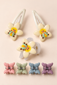Floral Snap and Mini Claw Set Ivory