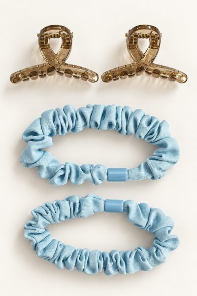 Claw Clips and Ruched Hair Tie Set Sky Blue