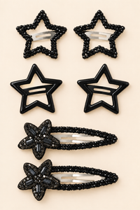 Star and Blossom Hair Clip Set Black