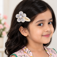 White Dahlia Grey pearl petal flower snap clip