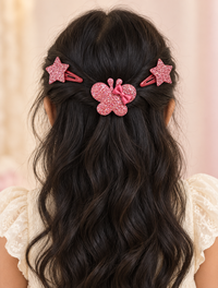 Glitter Stars and Character Hair Clip Set Dark Pink