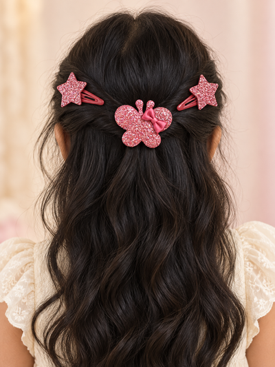Glitter Stars and Character Hair Clip Set