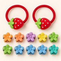 Colour Pop Mini Claw and Hair Tie Set Red Strawberry Flowers