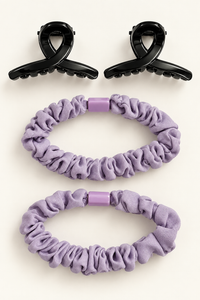 Claw Clips and Ruched Hair Tie Set Lavender