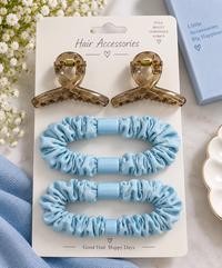 Claw Clips and Ruched Hair Tie Set sky blue