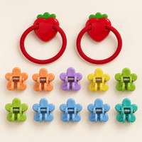 Colour Pop Mini Claw and Hair Tie Set Red Strawberry Flowers