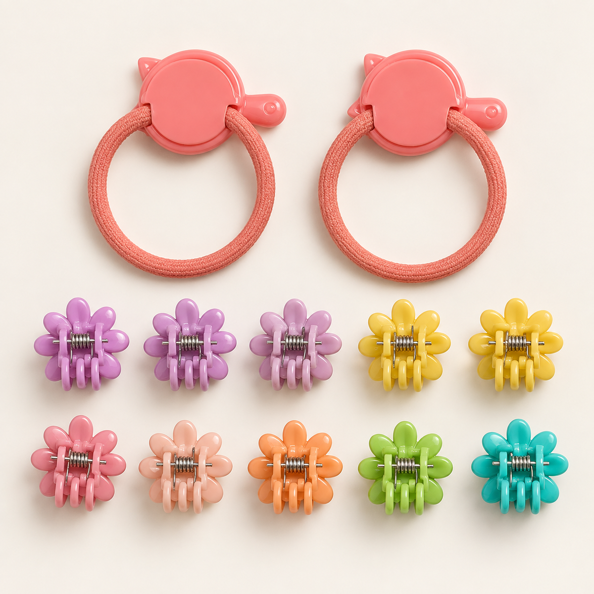 Colour Pop Mini Claw and Hair Tie Set Pink Peach Daisies