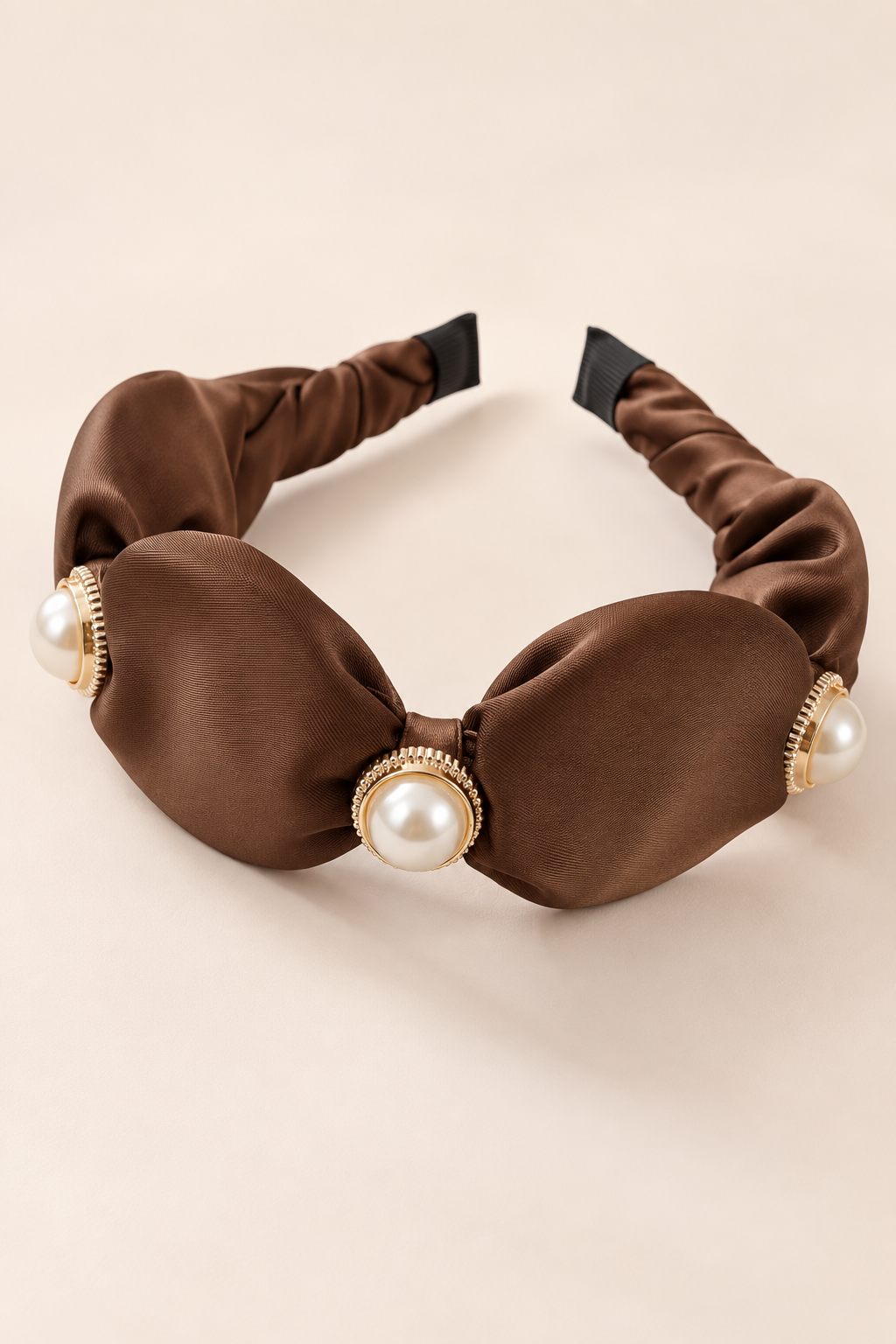 Pearl Accent Bow Headband Chocolate Brown