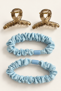 Claw Clips and Ruched Hair Tie Set Sky Blue