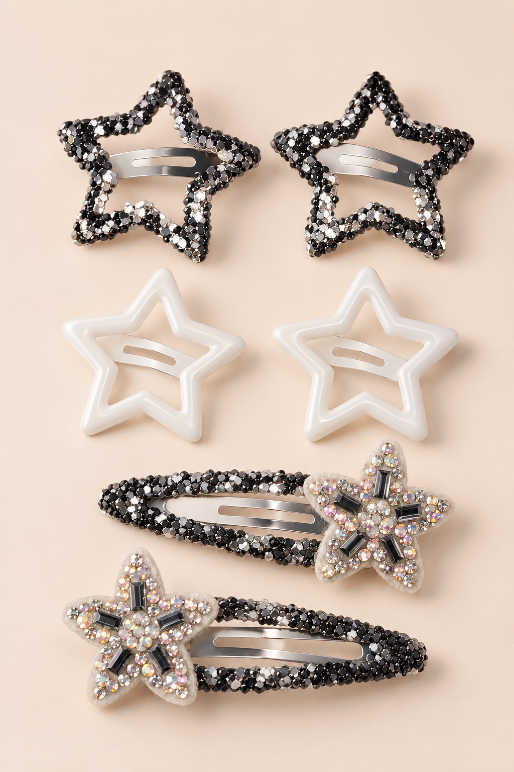 Star and Blossom Hair Clip Set White Silver