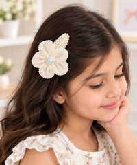 White Dahlia Off White pearl petal flower snap clip