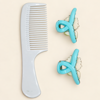 Pastel Comb and Claw Clip Set Blue Dinosaur