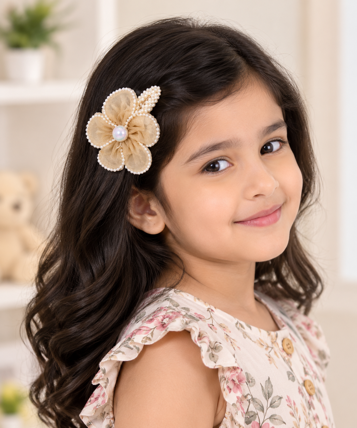 White Dahlia Brown pearl petal flower snap clip