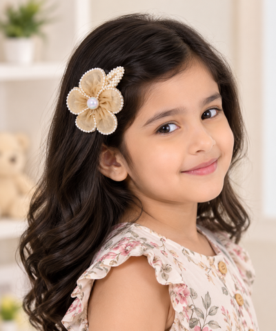 White Dahlia Brown pearl petal flower snap clip