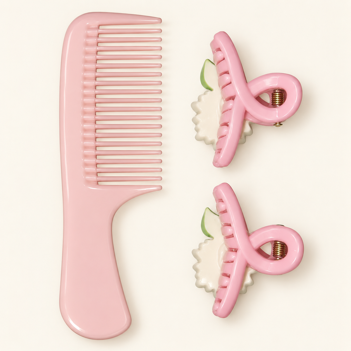 Pastel Comb and Claw Clip Set Pink Whale