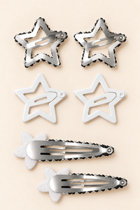 Star and Blossom Hair Clip Set White Silver