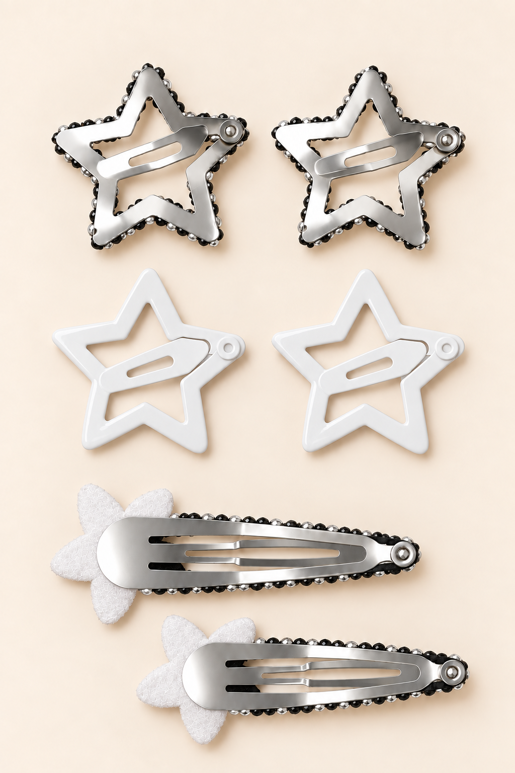 Star and Blossom Hair Clip Set White Silver