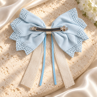 White Dahlia Blue pastel lace ribbon bow clip