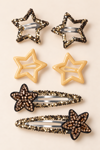 Star and Blossom Hair Clip Set Beige Gold