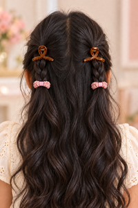 Claw Clips and Ruched Hair Tie Set Pink