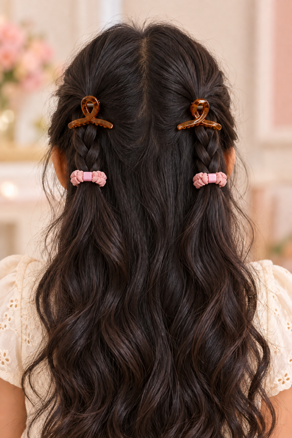 Claw Clips and Ruched Hair Tie Set Pink