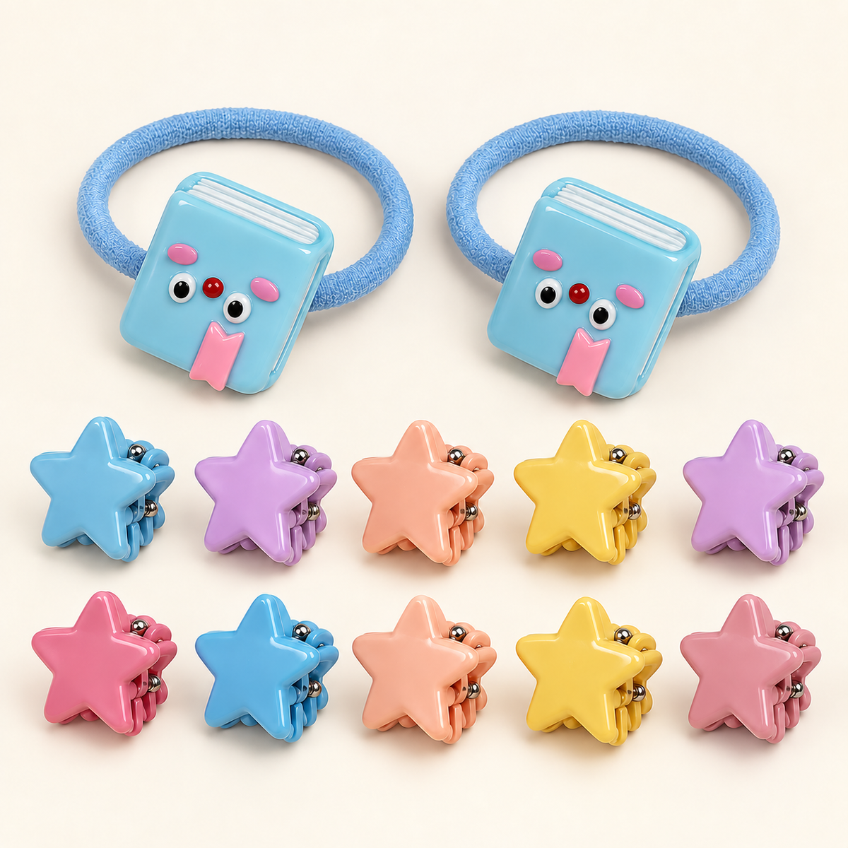 Colour Pop Mini Claw and Hair Tie Set Blue Book Stars
