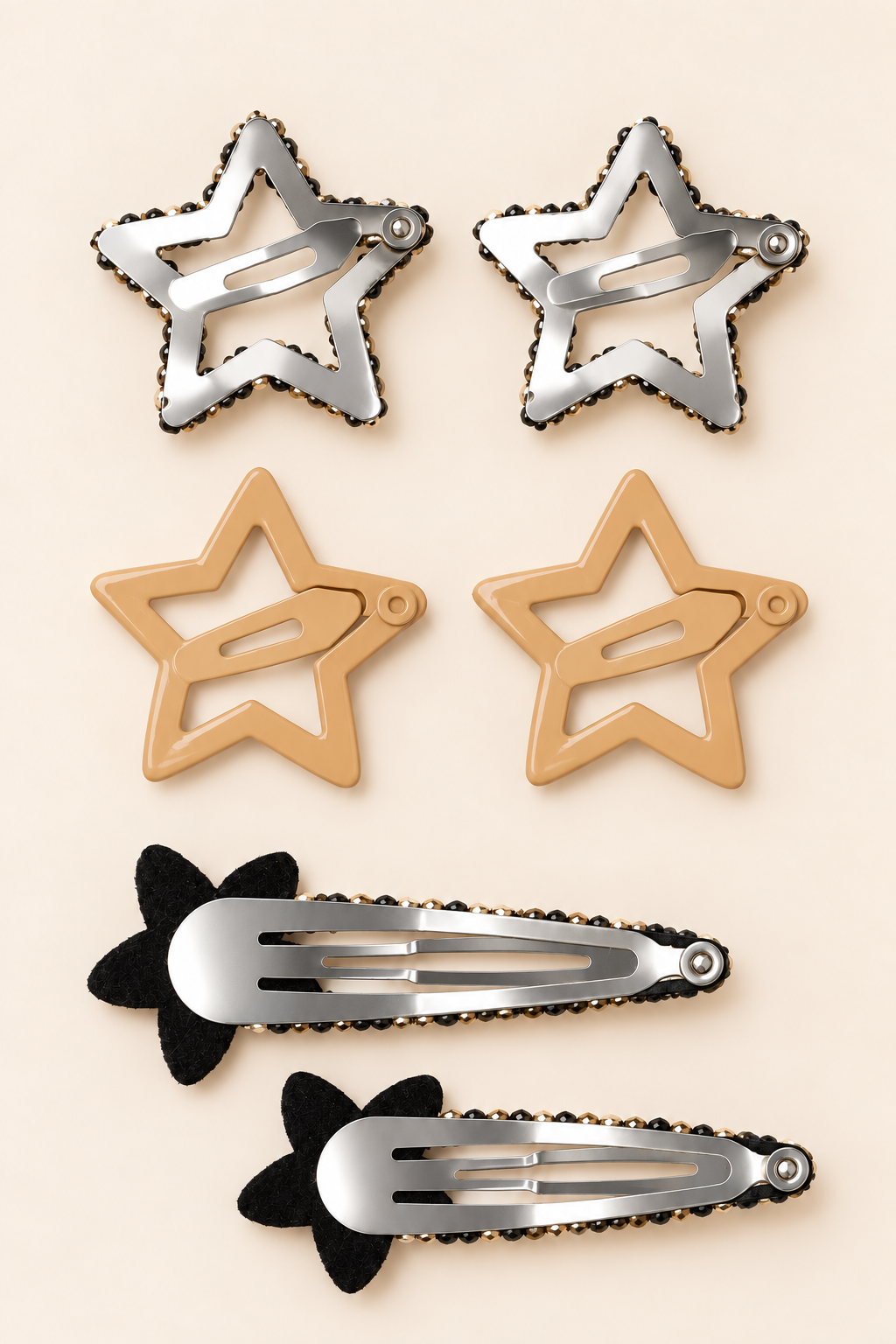 Star and Blossom Hair Clip Set Beige Gold