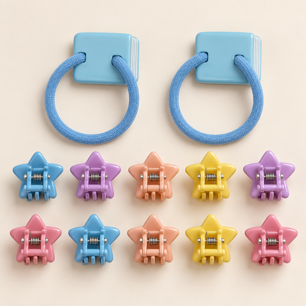Colour Pop Mini Claw and Hair Tie Set Blue Book Stars